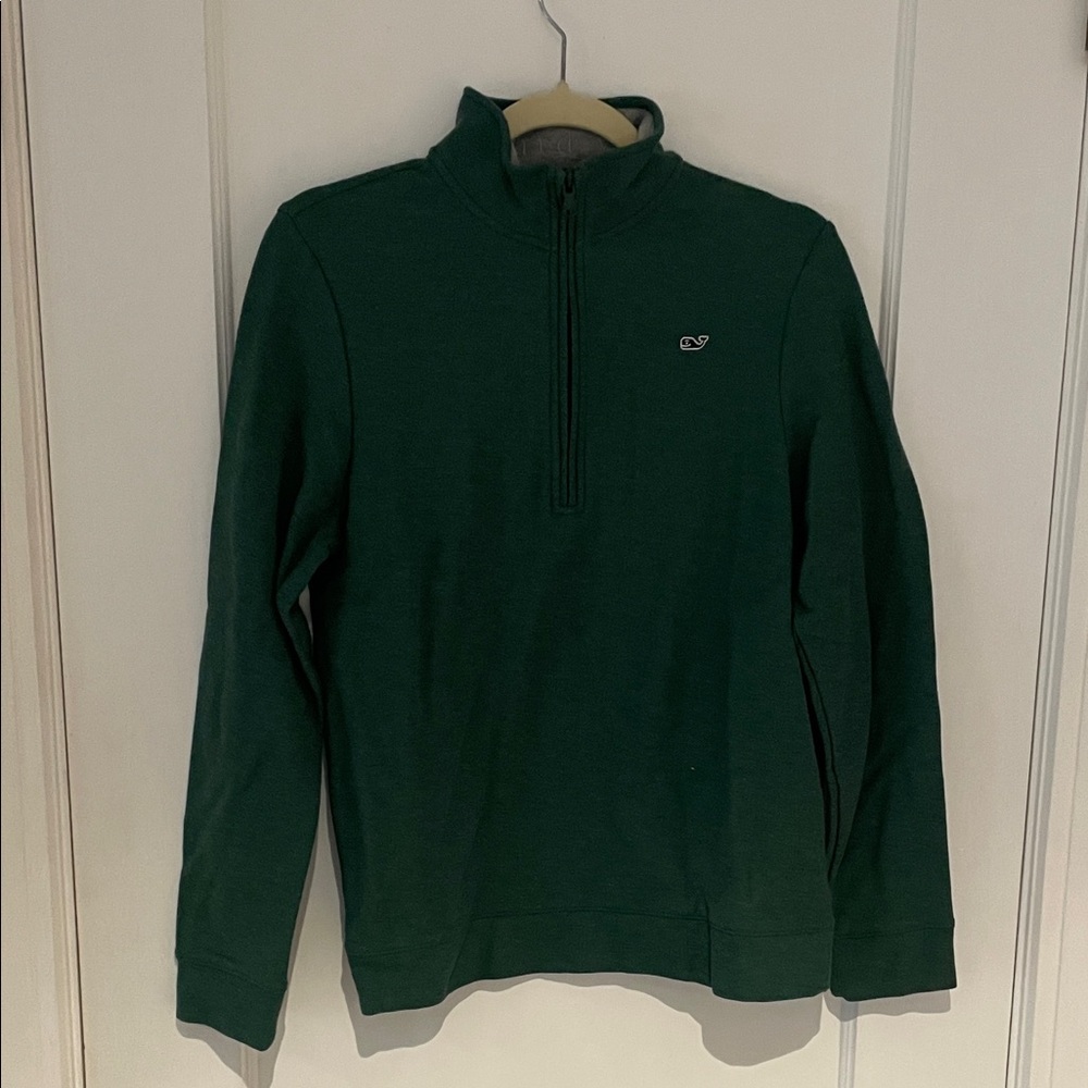 Vineyard Vines Boys (Size 18) Dark Green 100% Cotton Quarter Zip Sweater